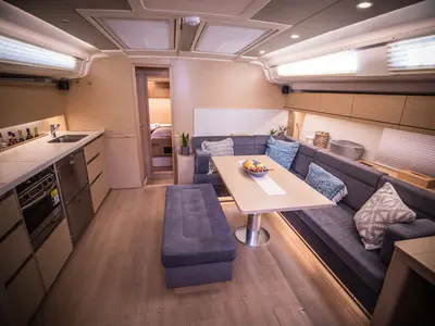 Salon of Phaedra, a Hanse Yachts Hanse 508 sailboat at Lavreotiki Municipal Unit, Greece