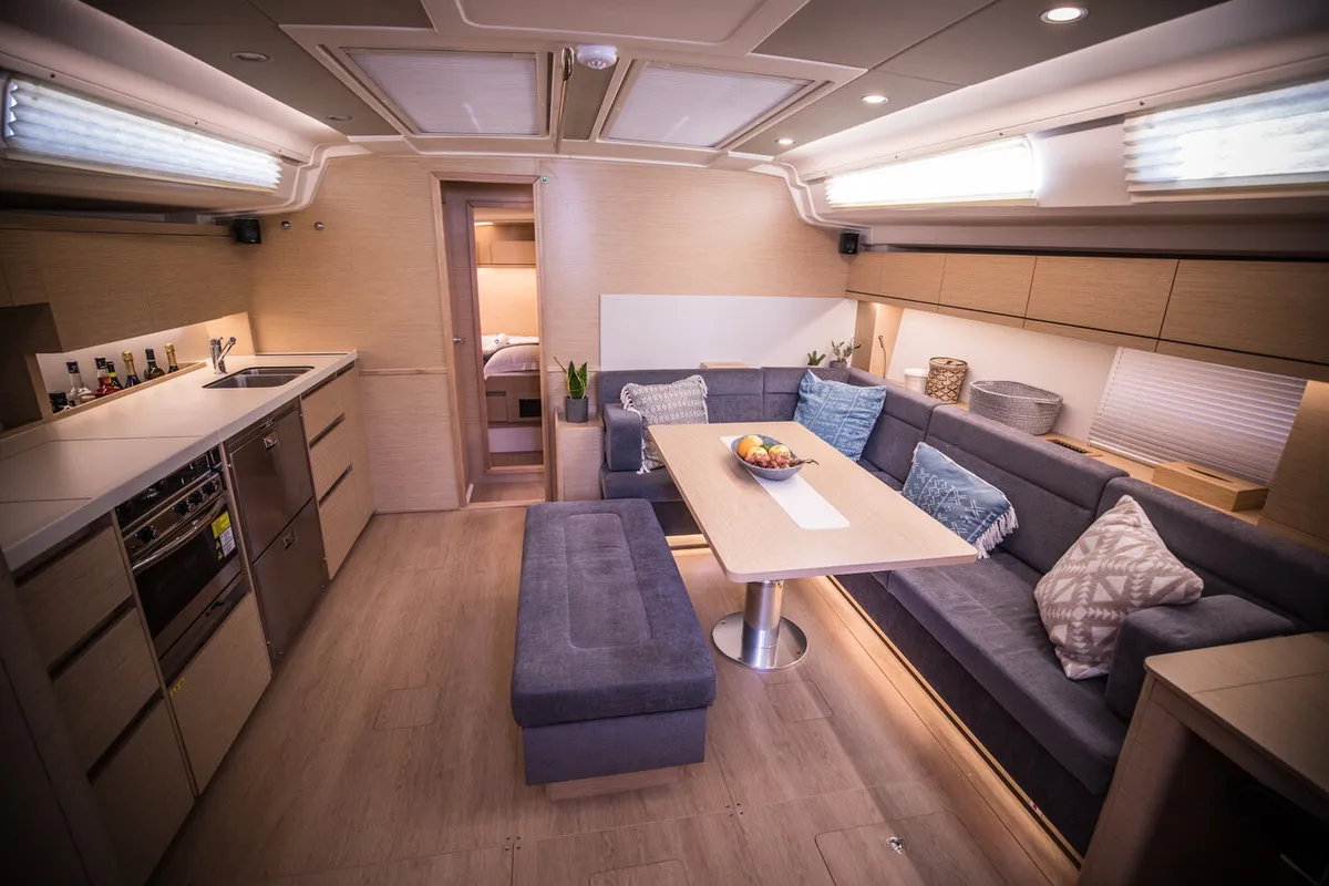 Salon of Phaedra, a Hanse Yachts Hanse 508 sailboat at Lavreotiki Municipal Unit, Greece