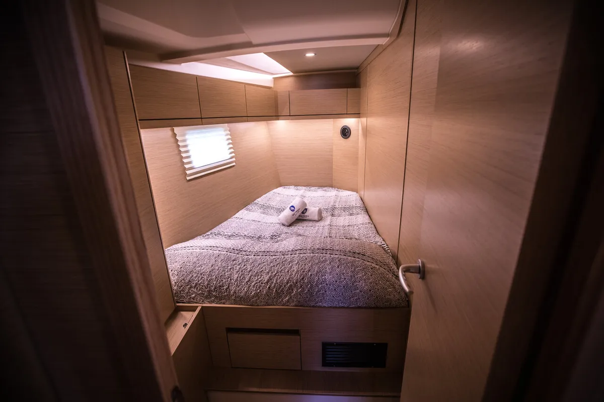 Cabin on Phaedra, a Hanse Yachts Hanse 508 sailboat at Lavreotiki Municipal Unit, Greece