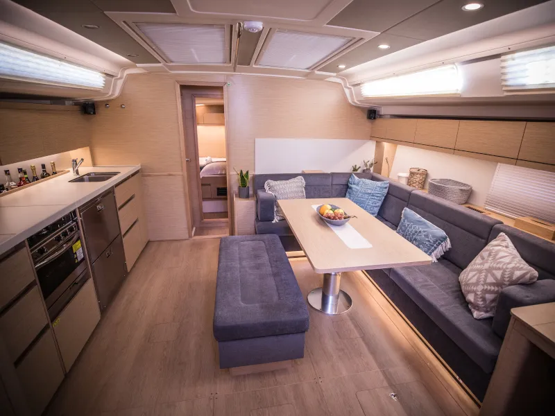 Galley of Phaedra, a Hanse Yachts Hanse 508 sailboat at Lavreotiki Municipal Unit, Greece