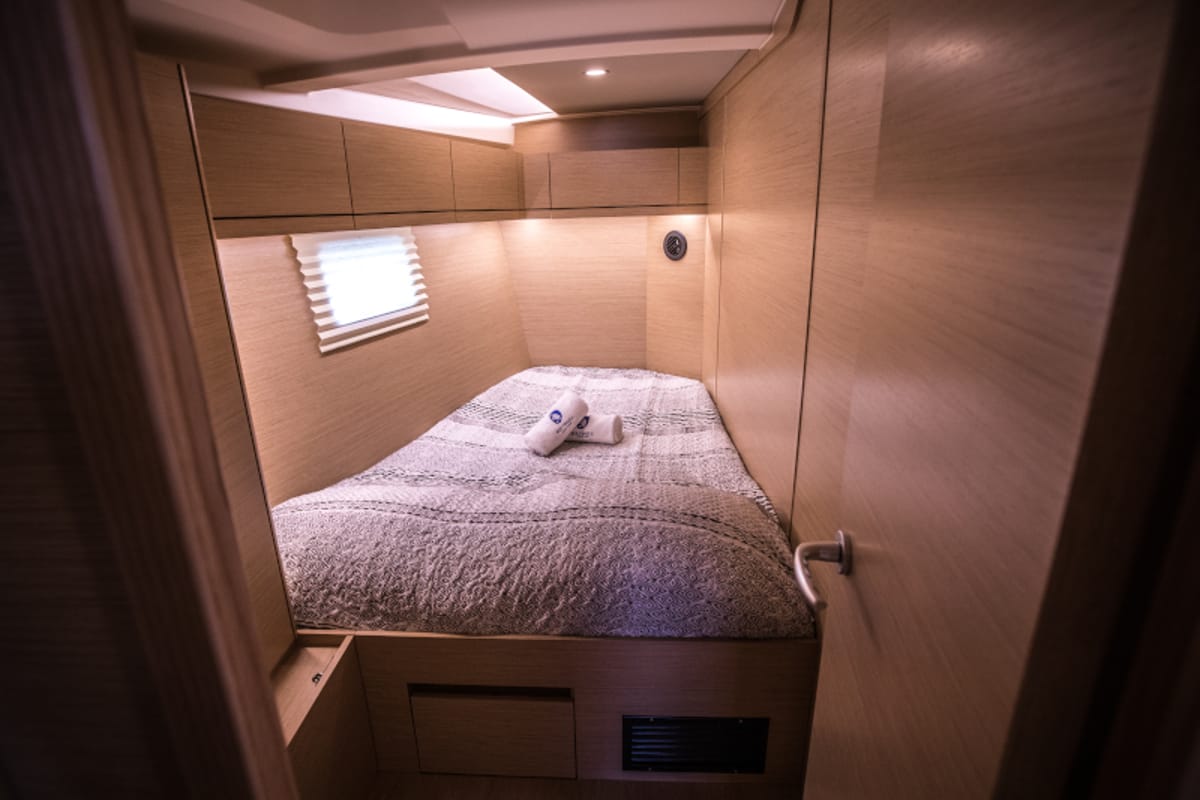 Cabin on Phaedra, a Hanse Yachts Hanse 508 sailboat at Lavreotiki Municipal Unit, Greece