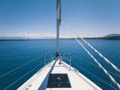 Deck of Calipso, a Bavaria C50 sailboat at Castellammare del Golfo, Italy