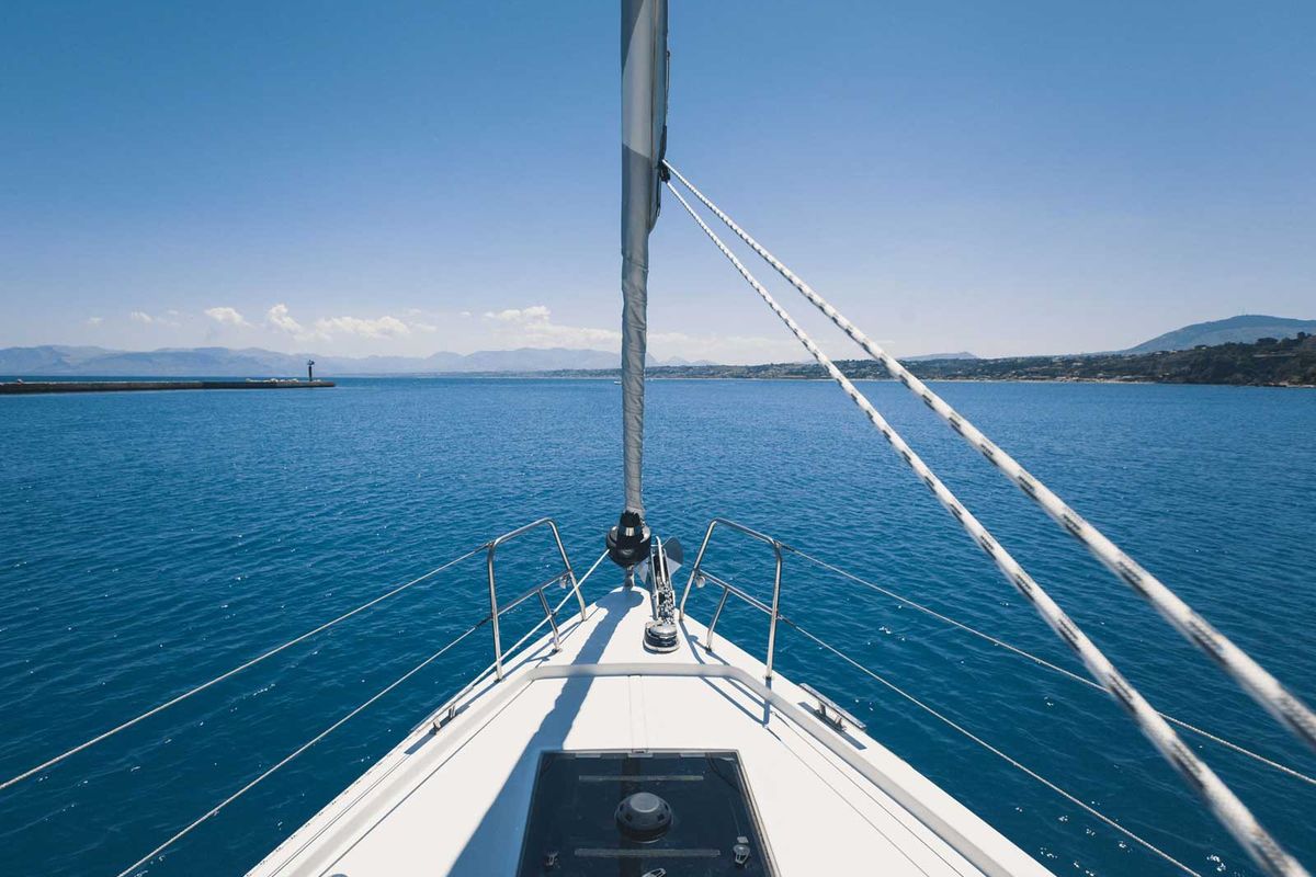 Deck of Calipso, a Bavaria C50 sailboat at Castellammare del Golfo, Italy