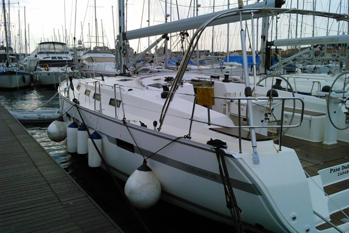 Exterior view of Paso Doble I, a Bavaria Cruiser 45 sailboat at Grad Trogir, Croatia