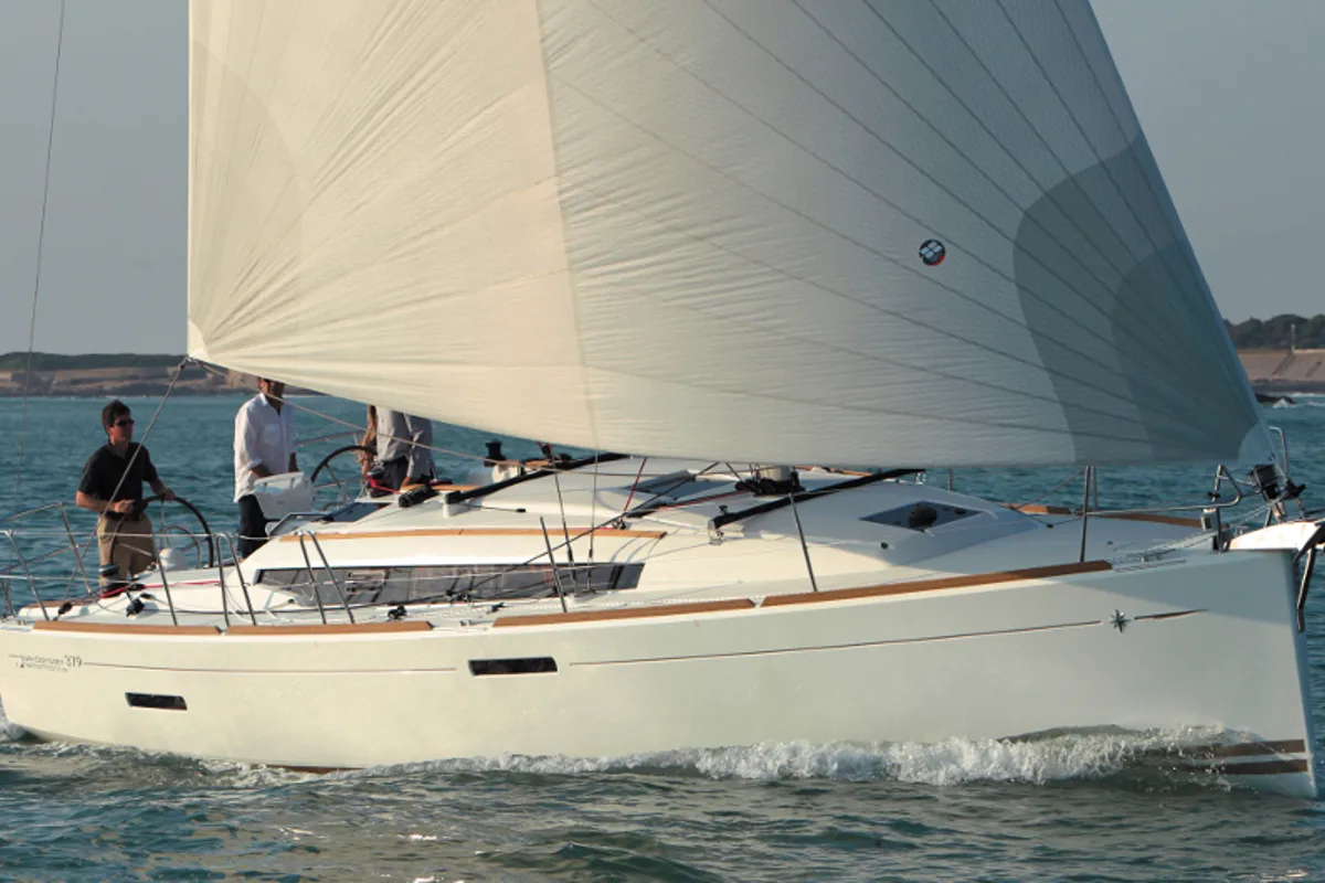 Exterior view of Elli, a Jeanneau Sun Odyssey 379 sailboat at Kontokali, Greece