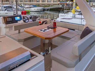 Deck of Moorings 403 PC Exclusive Plus, a Leopard 40 PC catamaran at Piraeus, Greece