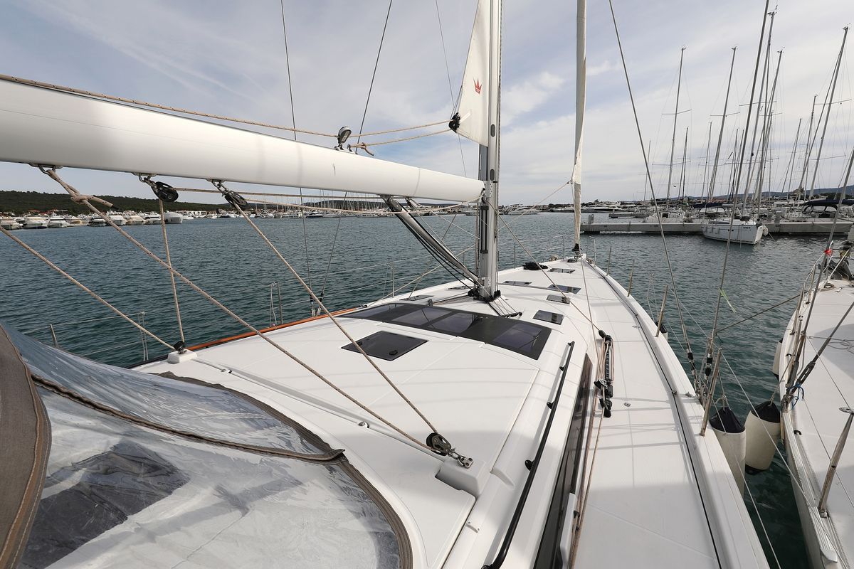 Exterior view of Dancer, a Dufour 530 sailboat at Općina Sukošan, Croatia