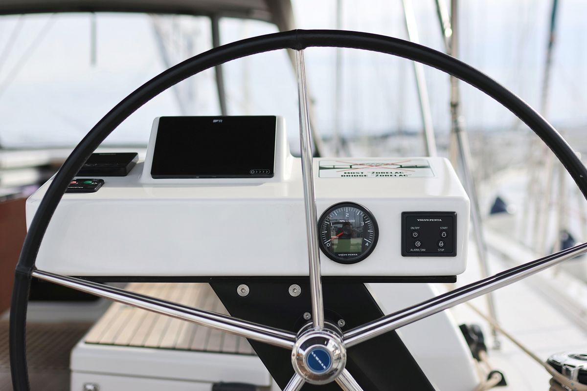 Cockpit of Dancer, a Dufour 530 sailboat at Općina Sukošan, Croatia