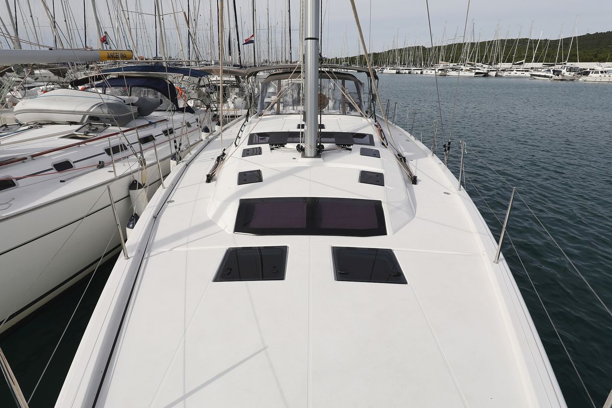 Exterior view of Dancer, a Dufour 530 sailboat at Općina Sukošan, Croatia