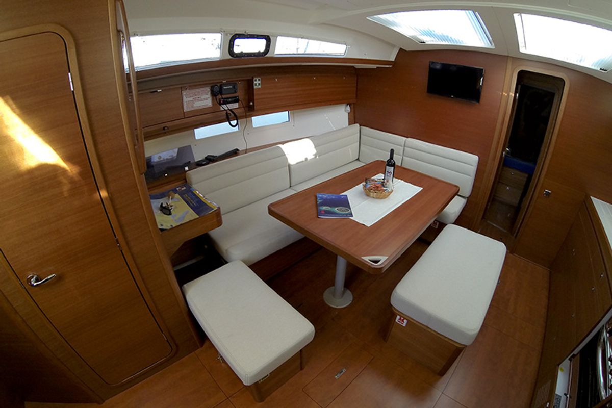 Salon of Get Lucky, a Dufour 460 Grand Large sailboat at Grad Šibenik, Croatia