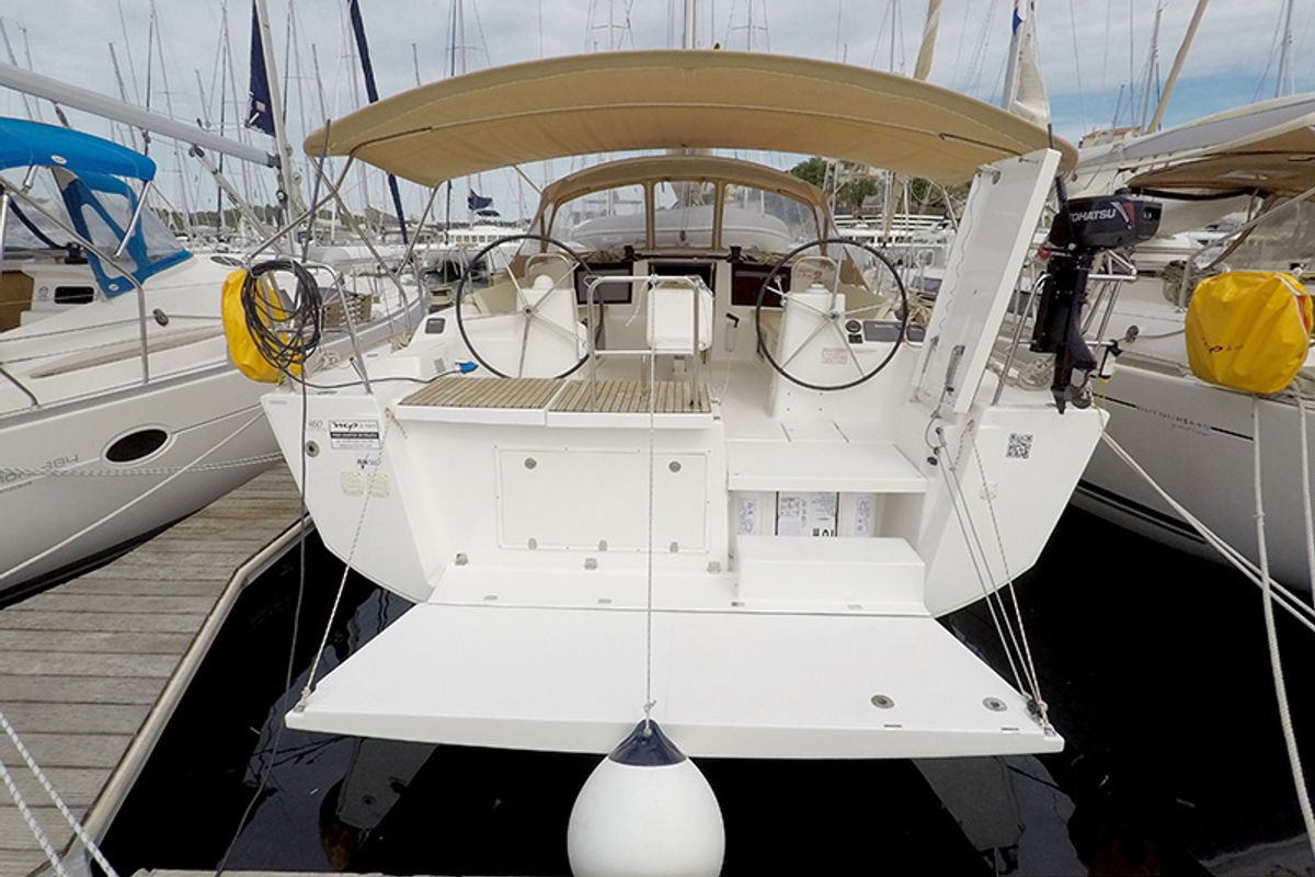 Deck of Get Lucky, a Dufour 460 Grand Large sailboat at Grad Šibenik, Croatia