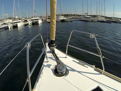 Deck of Get Lucky, a Dufour 460 Grand Large sailboat at Grad Šibenik, Croatia