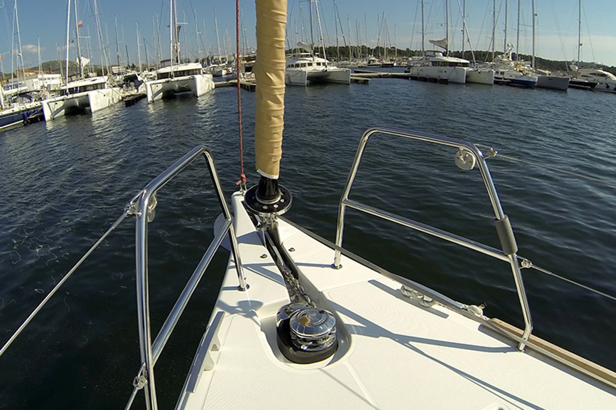 Deck of Get Lucky, a Dufour 460 Grand Large sailboat at Grad Šibenik, Croatia