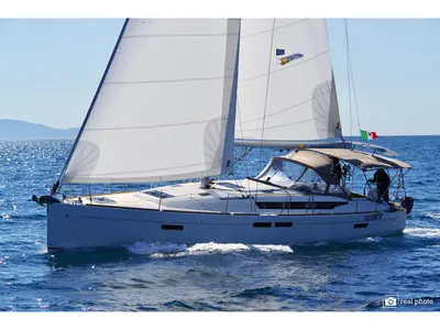 Exterior view of Idra, a Jeanneau Sun Odyssey 469 sailboat at Puntone di Scarlino, Italy