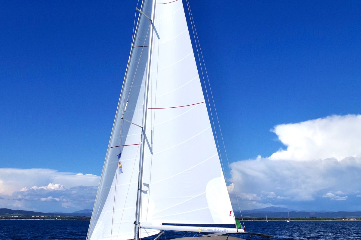 Exterior view of Idra, a Jeanneau Sun Odyssey 469 sailboat at Puntone di Scarlino, Italy