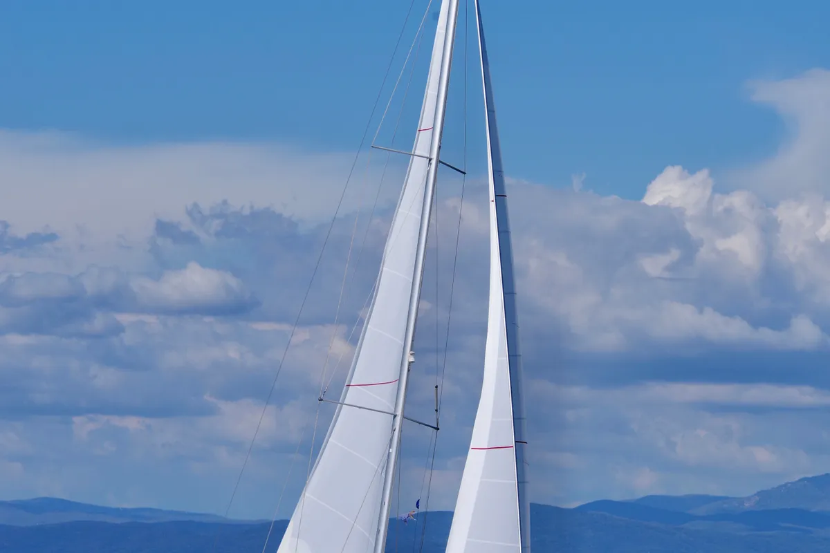 Exterior view of Idra, a Jeanneau Sun Odyssey 469 sailboat at Puntone di Scarlino, Italy