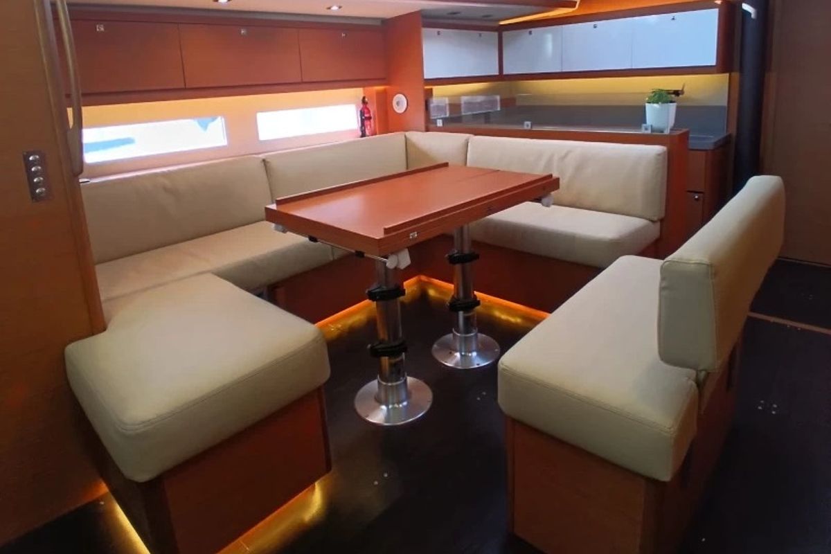 Salon of Tano, a Dufour 530 sailboat at Cagliari, Italy