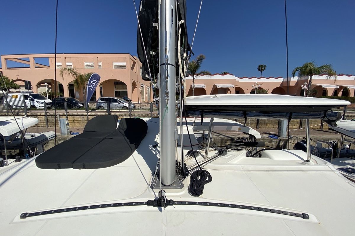 Deck of Blue Eyes, a Lagoon 42 catamaran at Olbia, Italy