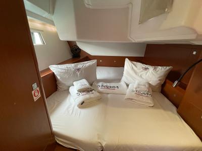 Cabin on Storm Dancer 1, a Beneteau Oceanis 45 sailboat at Marmaris, Turkey