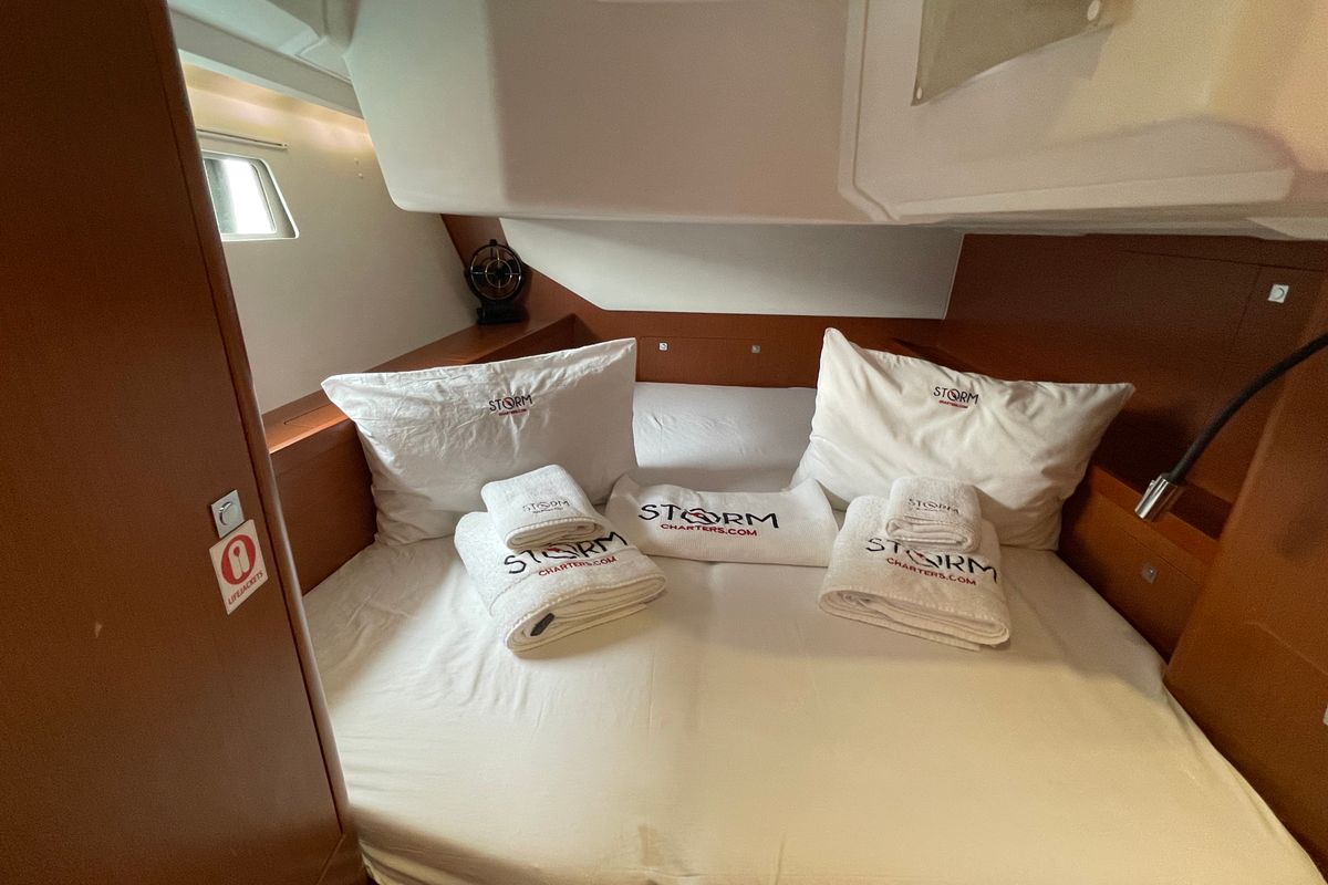 Cabin on Storm Dancer 1, a Beneteau Oceanis 45 sailboat at Marmaris, Turkey