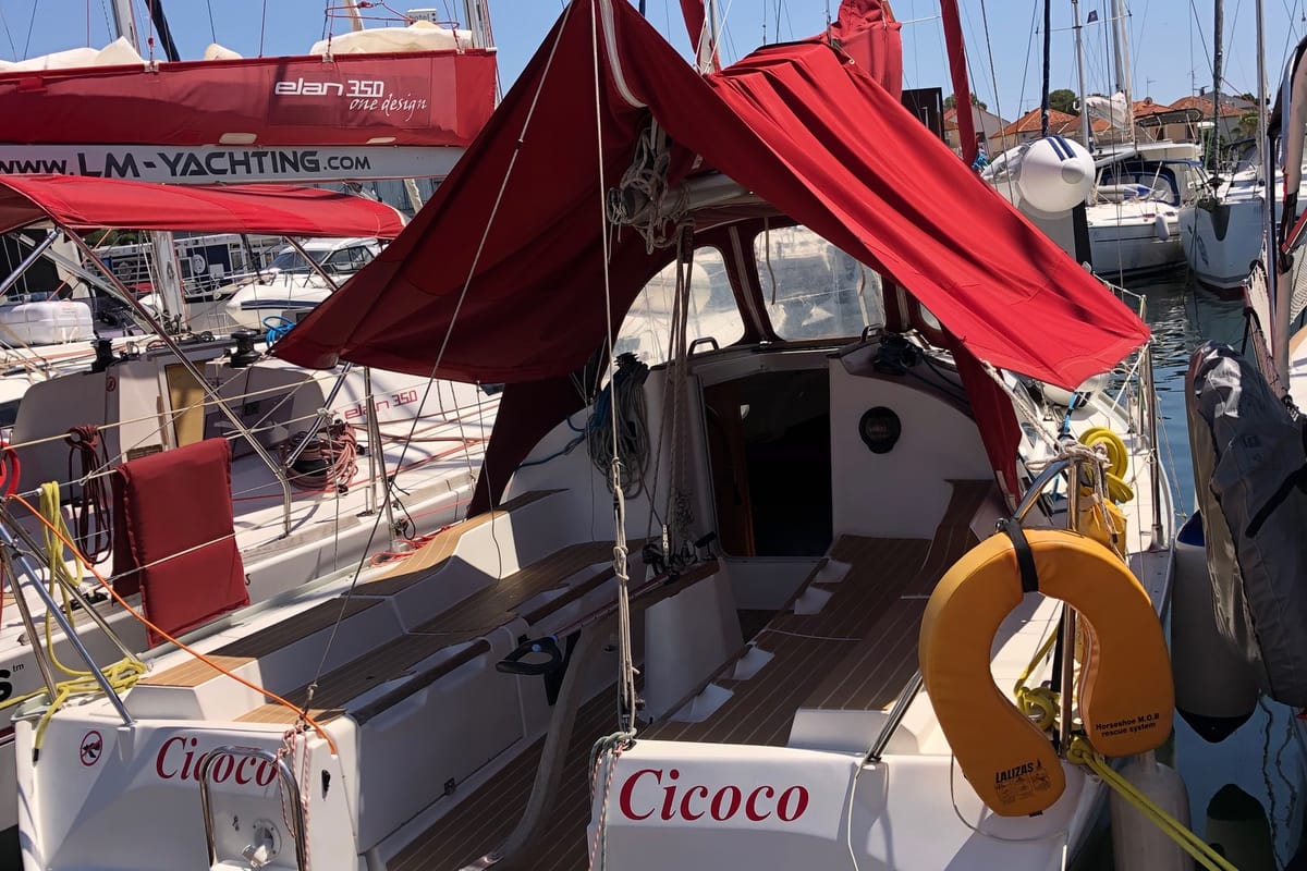 Exterior view of Cicoco, a Jeanneau Sun Fast 26 sailboat at Grad Biograd na Moru, Croatia