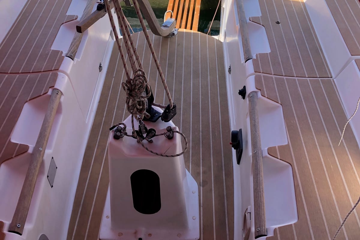 Deck of Cicoco, a Jeanneau Sun Fast 26 sailboat at Grad Biograd na Moru, Croatia