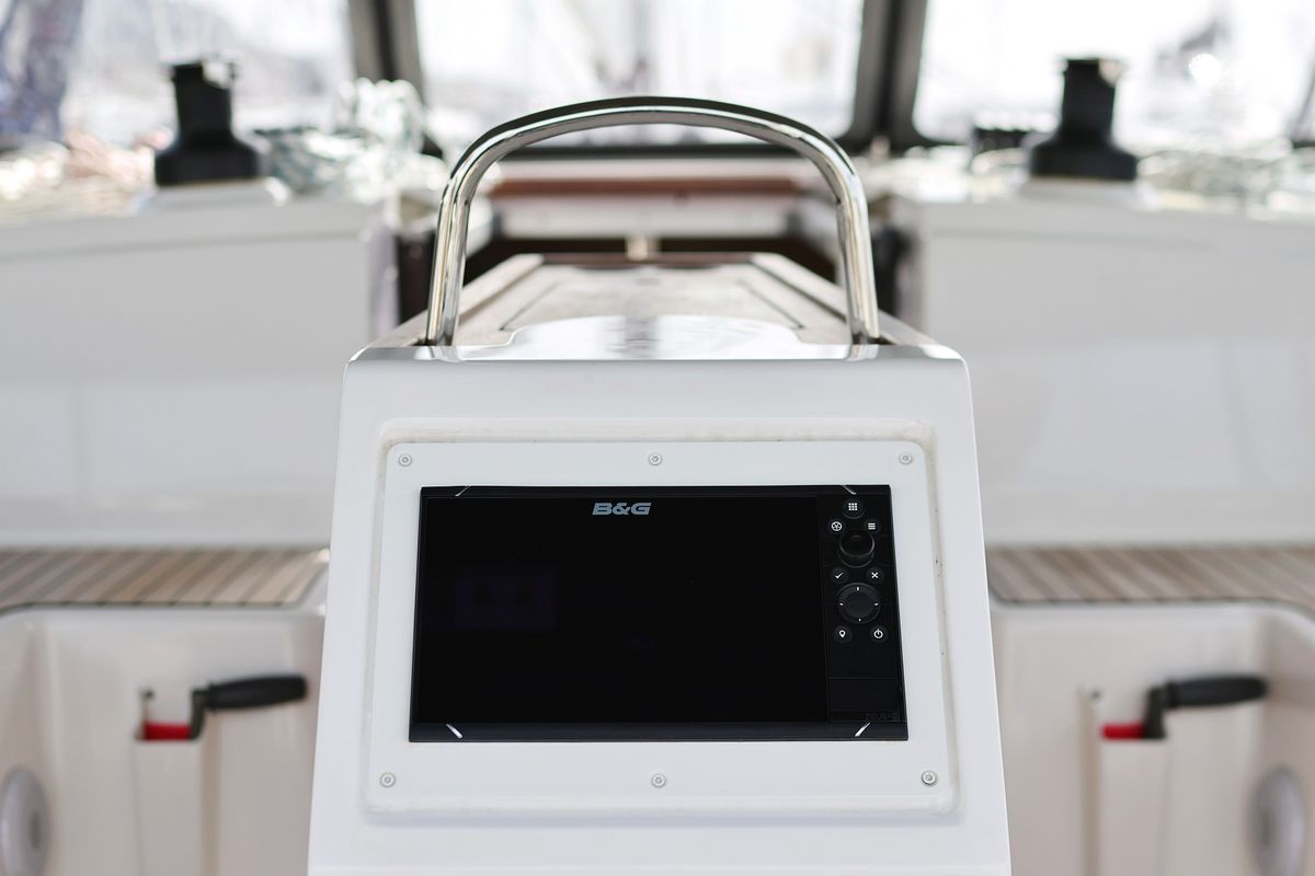 Cockpit of Levente, a Bavaria C42 sailboat at Grad Vodice, Croatia