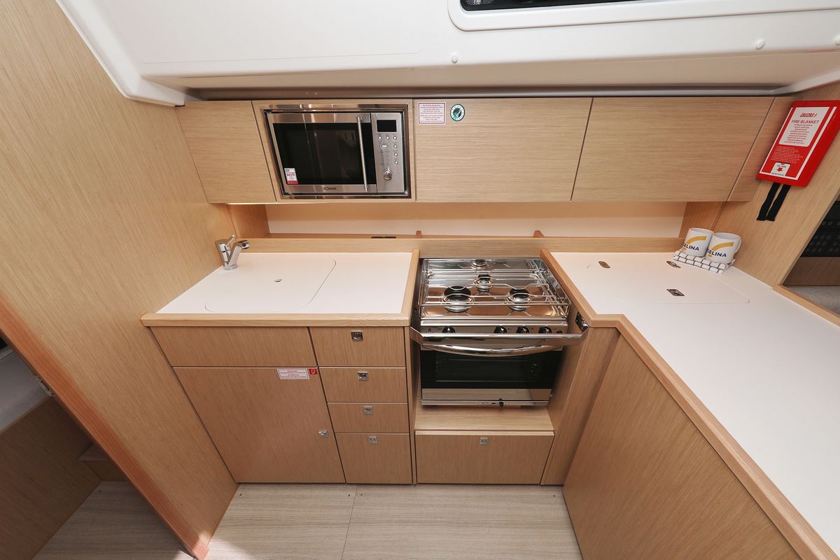 Galley of Levente, a Bavaria C42 sailboat at Grad Vodice, Croatia