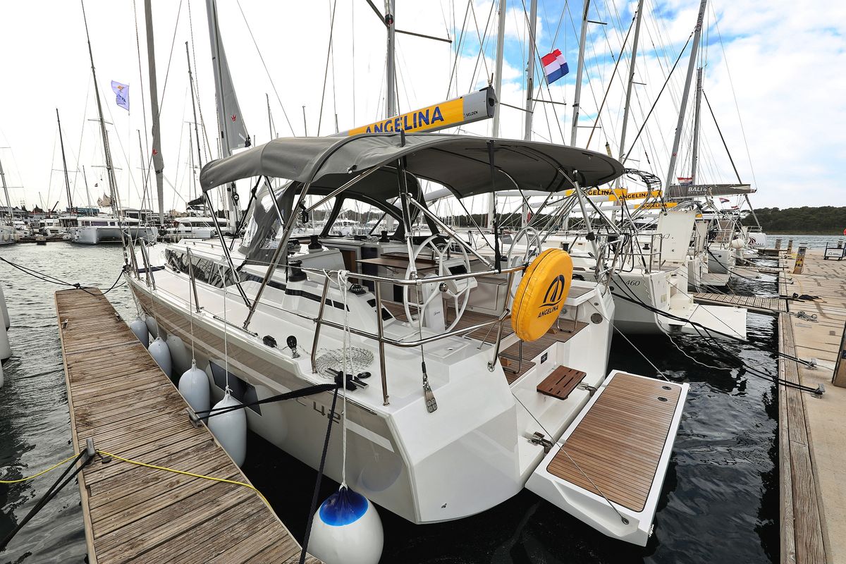 Cockpit of Levente, a Bavaria C42 sailboat at Grad Vodice, Croatia