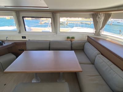 Salon of Machango, a Lagoon 46 catamaran at es Jonquet, Spain
