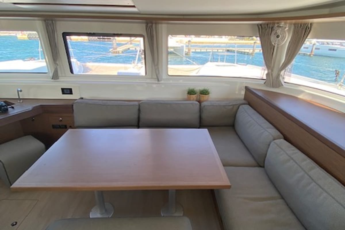 Salon of Machango, a Lagoon 46 catamaran at es Jonquet, Spain