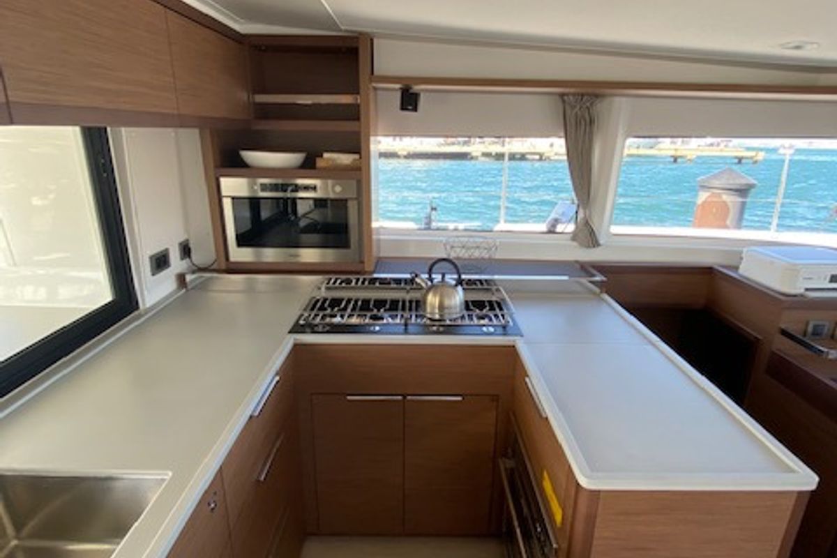 Galley of Machango, a Lagoon 46 catamaran at es Jonquet, Spain