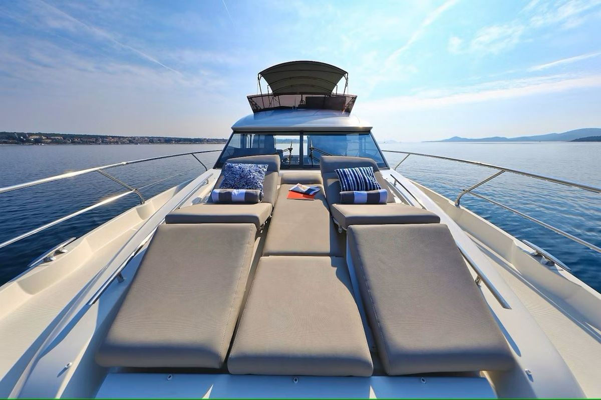 Deck of Medusa, a Jeanneau Prestige 520 Flybridge yacht at Split, Croatia