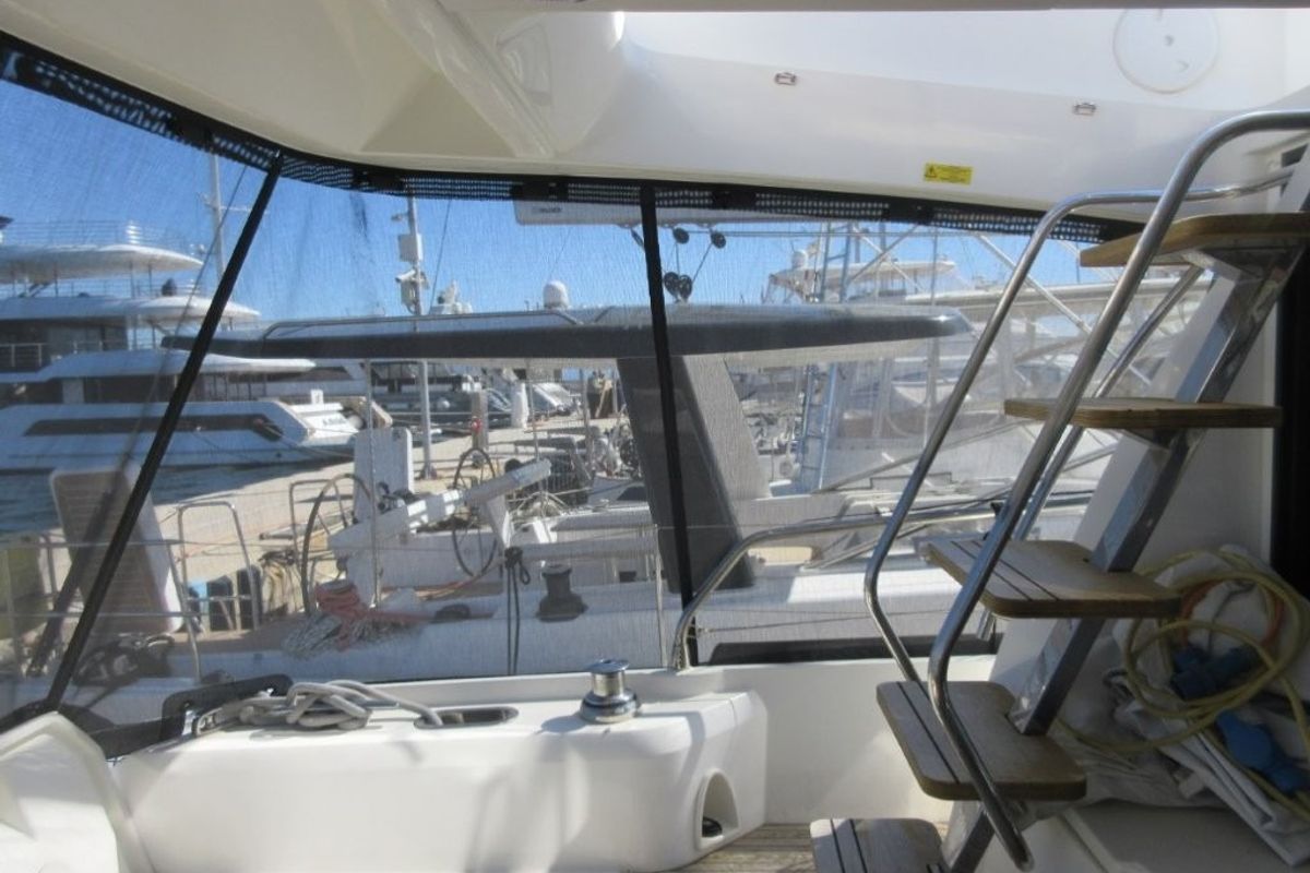 Deck of Medusa, a Jeanneau Prestige 520 Flybridge yacht at Split, Croatia