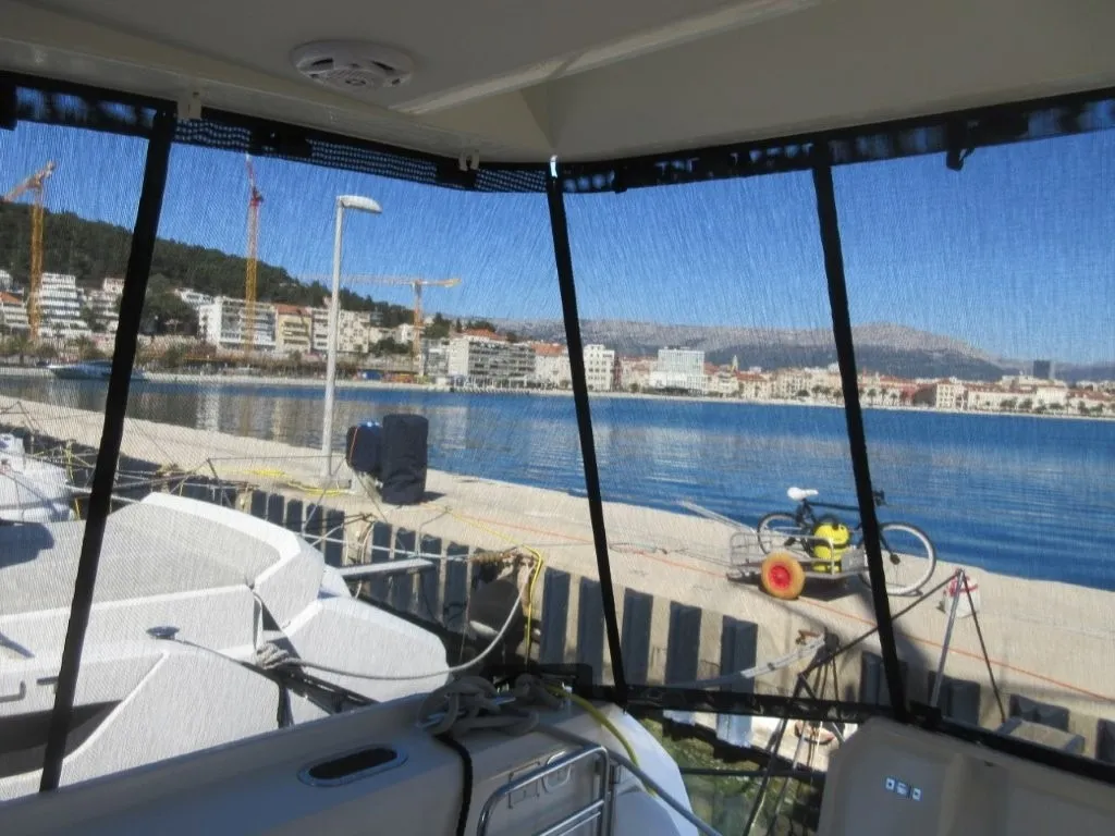 Deck of Medusa, a Jeanneau Prestige 520 Flybridge yacht at Split, Croatia