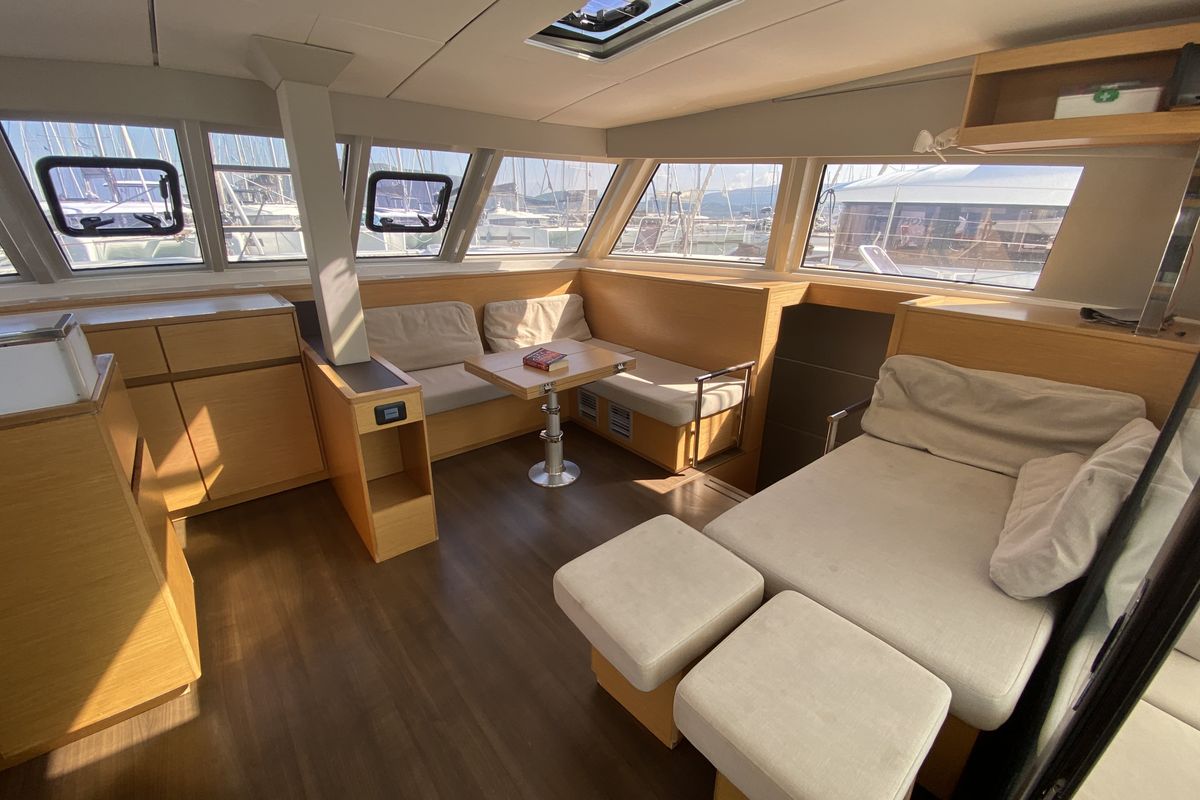 Salon of Open Sea, a Nautitech 46 Open catamaran at Athens, Greece