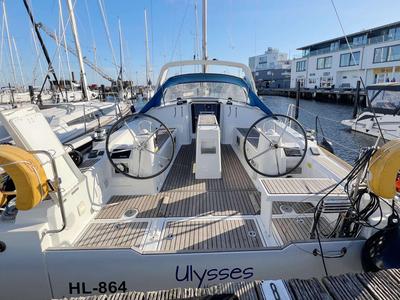 Cockpit of Ulysses, a Beneteau Oceanis 38 sailboat at Heiligenhafen, Germany