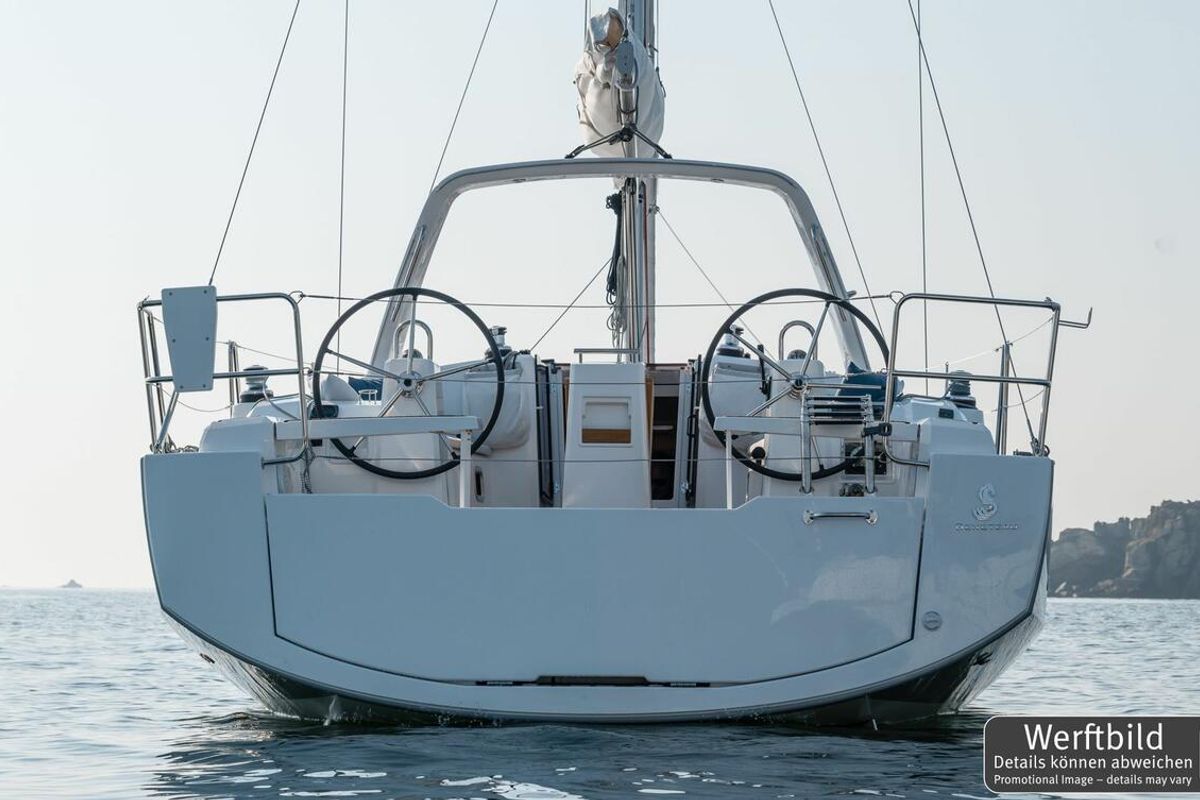 Exterior view of Ulysses, a Beneteau Oceanis 38 sailboat at Heiligenhafen, Germany
