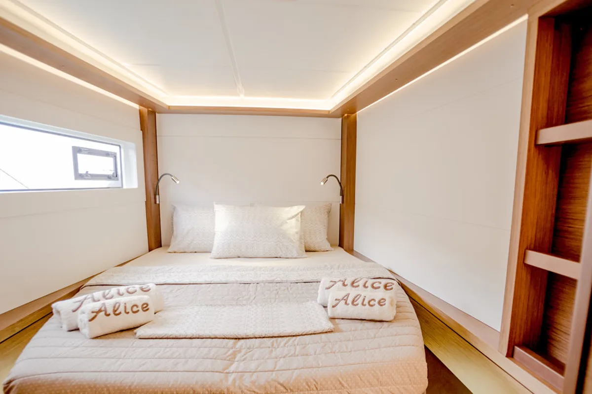 Cabin on Alice, a Lagoon 46 catamaran at Athens, Greece