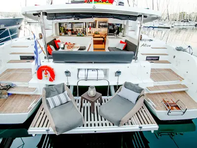 Deck of Alice, a Lagoon 46 catamaran at Athens, Greece