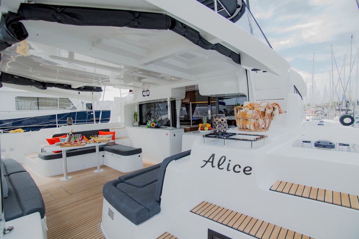 Deck of Alice, a Lagoon 46 catamaran at Athens, Greece