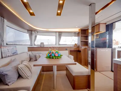 Salon of Alice, a Lagoon 46 catamaran at Athens, Greece