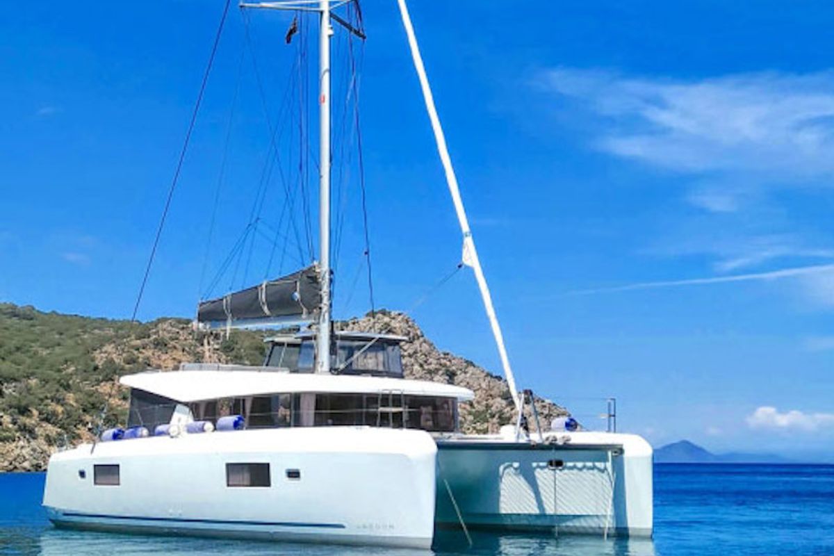 Exterior view of BLUE STEEL, a Lagoon 42 catamaran at Athens, Greece