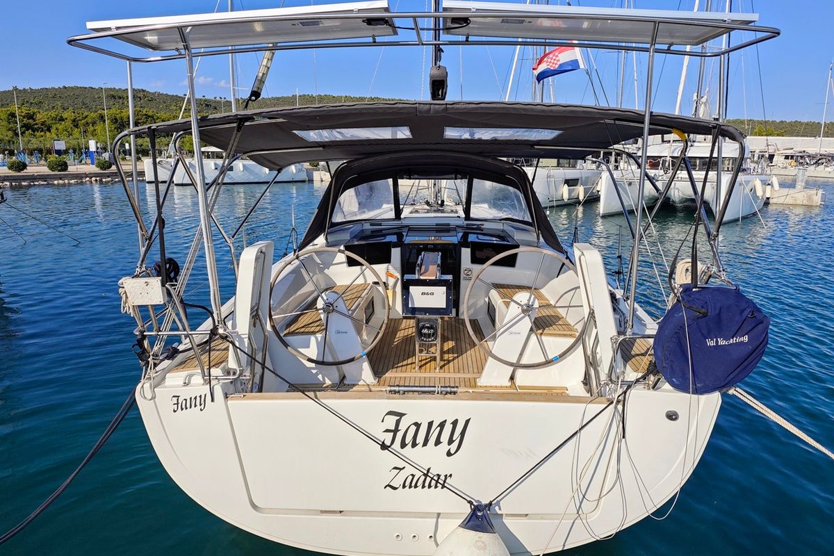 Exterior view of Fany, a Hanse Yachts Hanse 388 sailboat at Općina Sukošan, Croatia