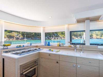 Galley of WHITE PEARL, a Lagoon 43 catamaran at Sant Antoni de Portmany, Spain