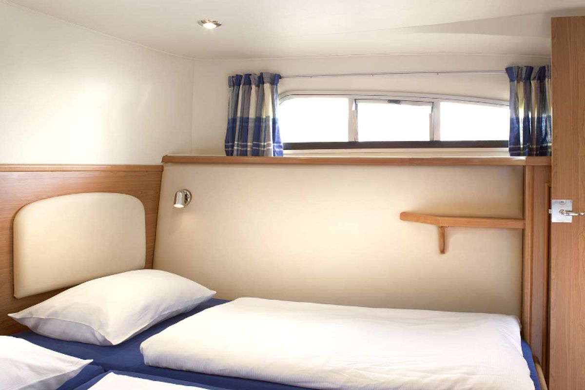 Cabin on E300-4, a Pénichette Europa E.300 motorboat at Loosdrecht, Netherlands