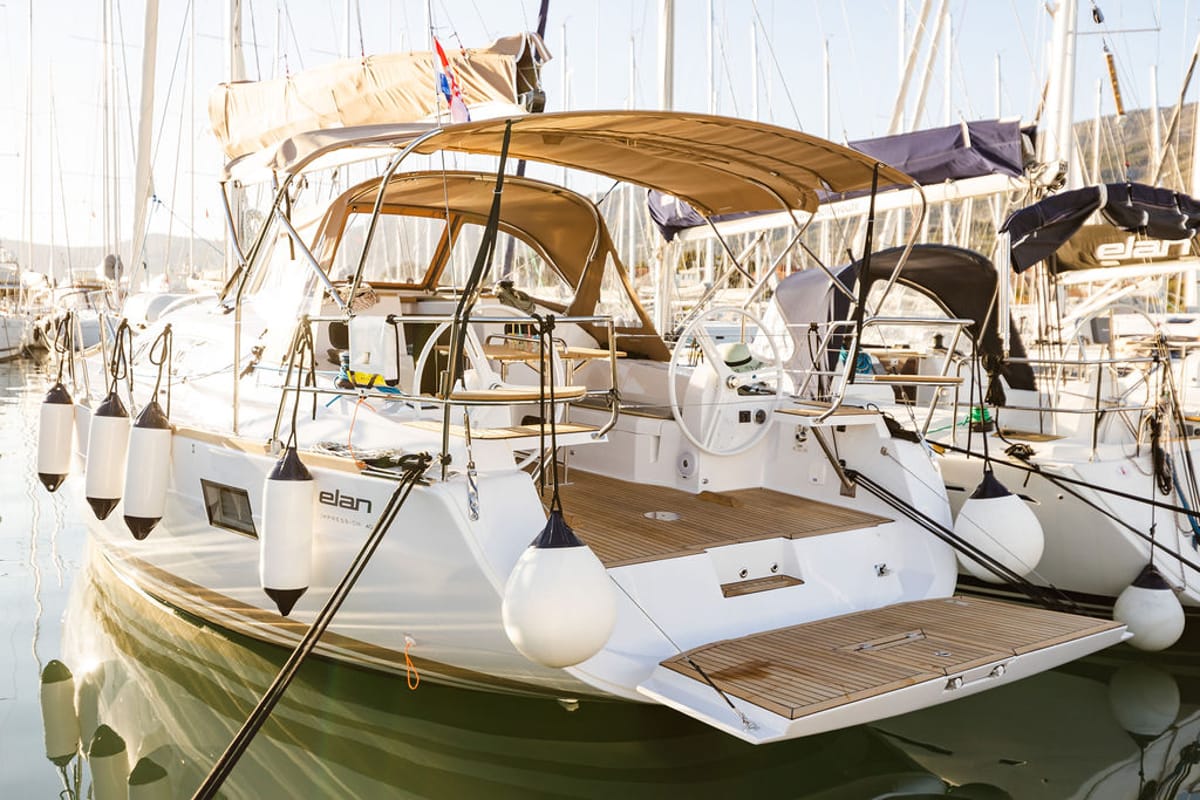 Exterior view of Danu, a Elan Impression 40 sailboat at Grad Kaštela, Croatia