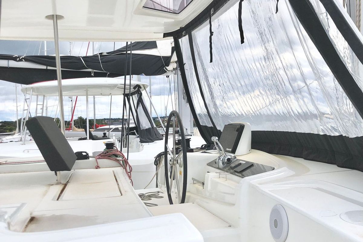 Cockpit of Venice Beach, a Lagoon 46 catamaran at Općina Medulin, Croatia