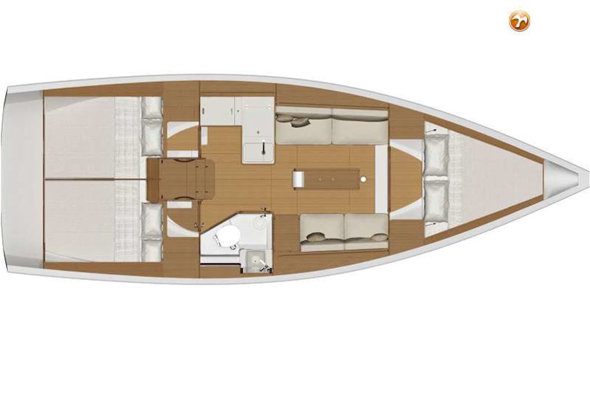 Floor plan of Imagine, a Dufour 360 Grand Large sailboat at Athens, Greece