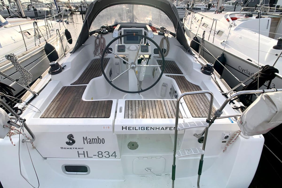 Cockpit of Mambo, a Beneteau Oceanis 31 sailboat at Heiligenhafen, Germany